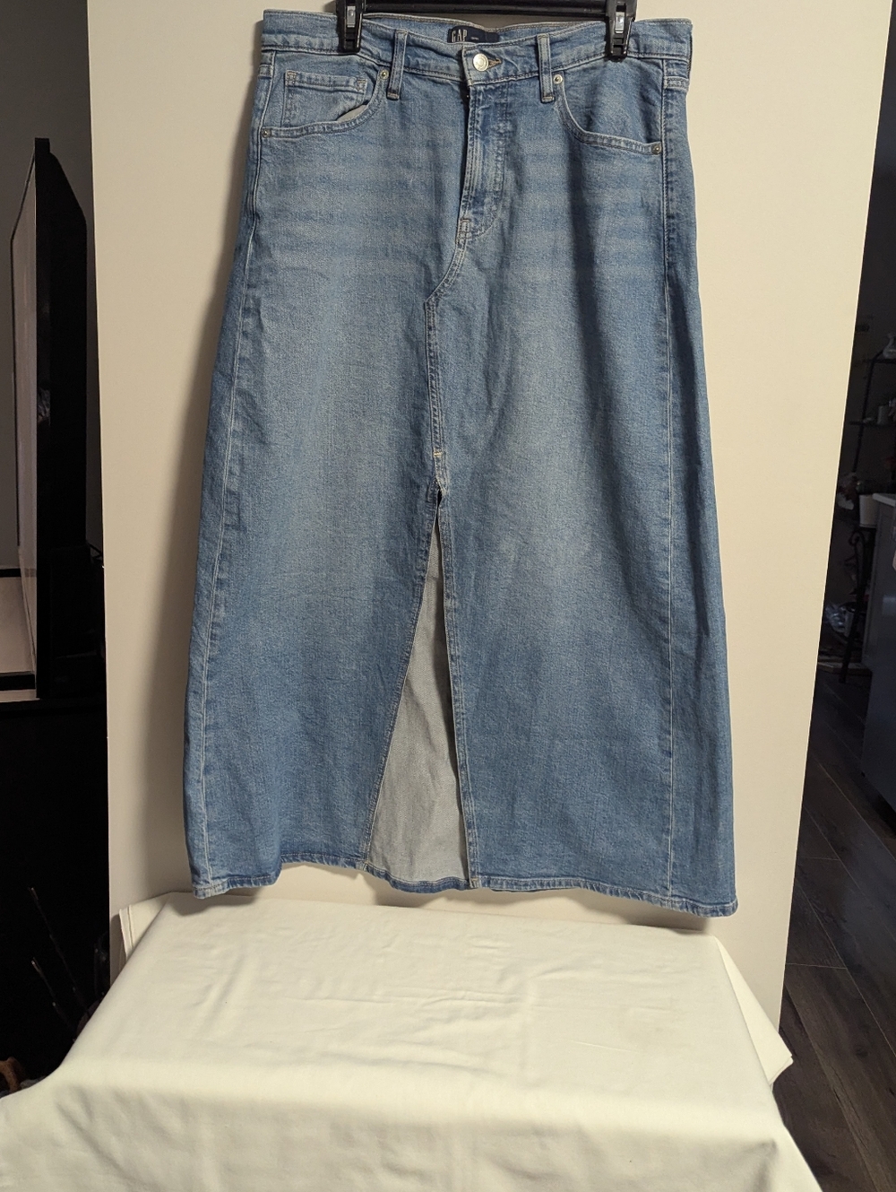 GAP Light Blue Denim Maxi Skirt with Front Slit